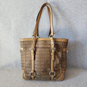COACH F11526 Signature Gallery Monogram Tote Handbag Canvas Leather Khaki Brown